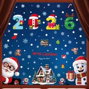 Blue Christmas 2026 window stickers with Santa, snowman and snowflakes for holiday decor
