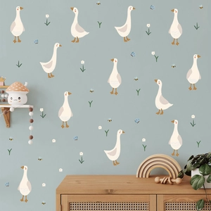 Bohemian duck and white goose wall stickers for nursery decor in a minimalist Nordic style