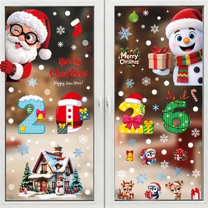 2026 Blue Christmas window clings with snowman reindeer and snowflakes for home party decor