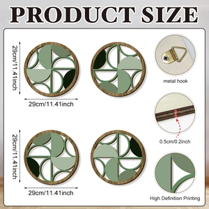 Détail de déco murale ronde en bois avec impression HD, crochet métal et épaisseur 0.5cm