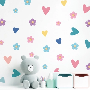 Stickers Muraux Bohème Cœur Fleur Méduse en PVC Autocollants Muraux pour Chambre d'Enfant Décoration Maison