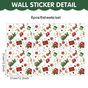 Set of 6 Christmas window decals featuring gingerbread man and ornaments 31x31cm size
