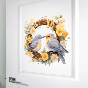 Sticker de fenêtre couronne florale de colibris avec oiseaux pour décor de maison