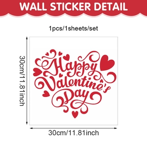 Detailansicht der roten Happy Valentine's Day Wandtattoo mit Herzdesign und 30x30cm Maßen