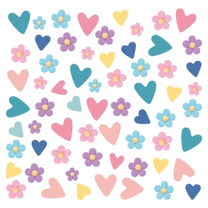 Charmantes fleurs et cœurs en résine colorée pour bricolage DIY sur fond blanc épuré