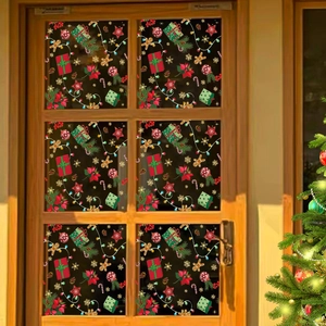 Christmas window stickers with gingerbread men and gift boxes for holiday glass decoration