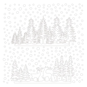 Christmas window decals with winter forest, reindeer and snowflake patterns for decoration