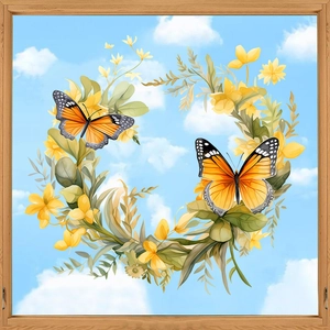 Détail de stickers fenêtre PVC colibri et fleurs avec des papillons éclatants