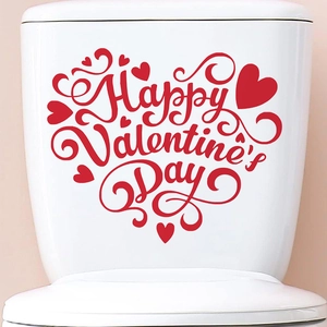 Rote Happy Valentine's Day Herz-Aufkleber selbstklebend auf weißem WC-Spülkasten
