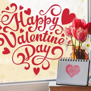 Rote Happy Valentine's Day Herz-Fensteraufkleber für romantische Festtagsdekoration