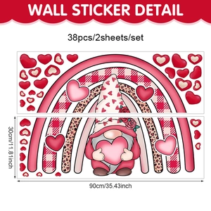 Détails du lot de 38 stickers muraux de Saint-Valentin avec gnomes et arcs-en-ciel