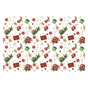 Christmas window decals featuring gingerbread men, gift boxes, and festive candy cane motifs