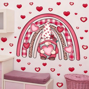 Autocollants muraux gnome de Saint-Valentin arc-en-ciel pour déco intérieure