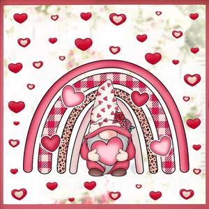 Sticker mural de gnome de Saint-Valentin avec arc-en-ciel et motifs de cœurs