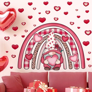 Stickers muraux gnome et arc-en-ciel cœur pour décoration de maison de Saint-Valentin