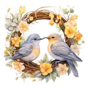 Sticker de fenêtre autocollant couronne de fleurs colibri avec oiseaux et décor fleuri