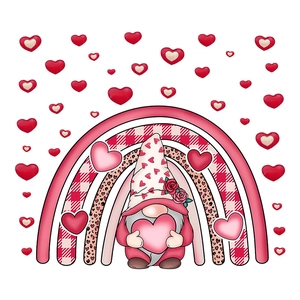 Stickers muraux gnome de la Saint-Valentin avec arc-en-ciel rose et cœur léopard