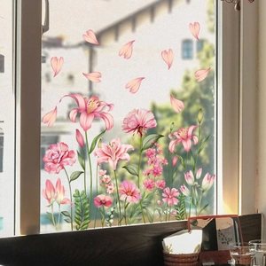Autocollants de fenêtre printaniers aux fleurs roses et lys pour décor de verre