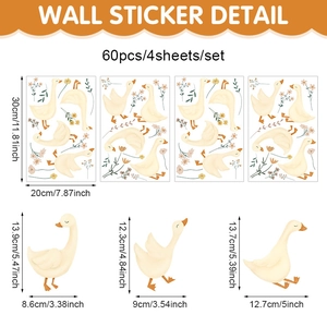 Détails de 60 stickers muraux d'oies avec fleurs pour la décoration de chambre d'enfant