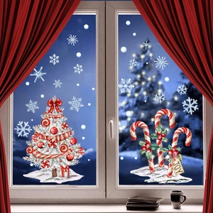 Christmas tree and candy cane electrostatic PVC window stickers for holiday home decoration