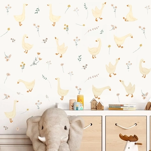 Stickers Muraux Oie Canard de Style Bohème pour Décoration Chambre d'Enfant PVC Imperméable Autocollant Floral Animaux
