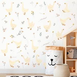 Stickers muraux bohème canard et fleurs pour chambre d'enfant au style scandinave
