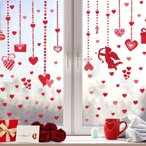Adesivi per finestre di San Valentino con Cupido e cuori rossi per decorazione festa