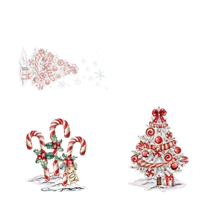 Christmas window stickers featuring watercolor white tree, candy canes, and JOY tag stickers