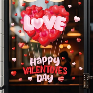 Romantische Herz Liebe Fensteraufkleber Valentinstag Deko Herzballon PVC Decals Für Hochzeit Party Haus Dekoration
