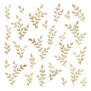 Elegant gold metallic leaf wall stickers set in various shapes on white background