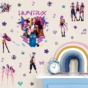 Vibrant cartoon anime girl wall stickers set with stars and music notes for kids room