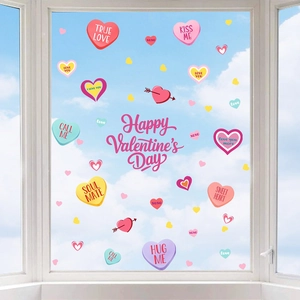 Stickers muraux PVC cœur Happy Valentine's Day pour fenêtre et décoration de chambre