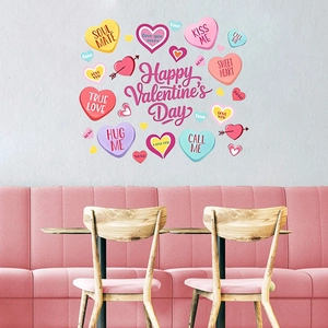 Stickers muraux cœur colorés Happy Valentine's Day pour décoration de chambre festive