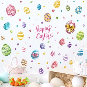 Colorful Easter egg wall stickers with Happy Easter text for home window decoration