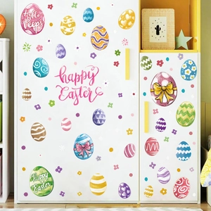 Colorful Easter egg wall stickers with Happy Easter greetings for kids room decoration