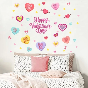 Stickers Muraux Cœur Saint Valentin Lettre d'Amour Romantique PVC Autocollant Décalcomanies de Fenêtre pour Chambre à Coucher