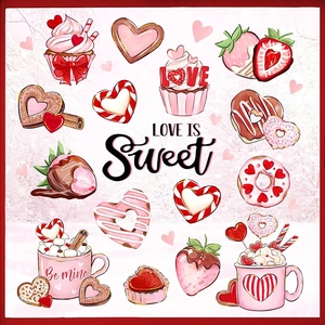 Stickers de fenêtre desserts de Saint-Valentin avec cupcakes et texte Love is Sweet