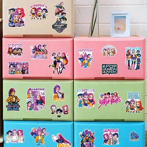 Waterproof K-Pop PVC stickers with cartoon characters on colorful storage drawers
