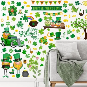 Adesivi murali San Patrizio con leprechaun e trifogli per decorazione d'interni