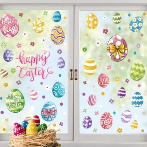 Colorful Easter egg window stickers with floral patterns for festive home glass decoration