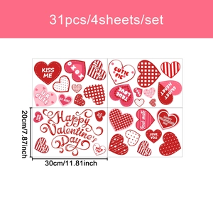 Set di 31 adesivi a cuore per San Valentino per decorazione festiva di vetri e muri