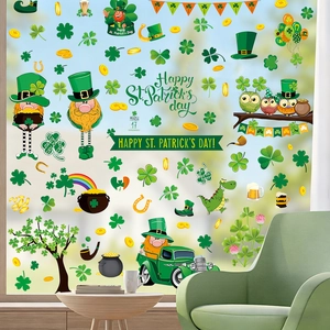 Adesivi per finestre San Patrizio con leprechaun, trifogli e decoro camion vintage