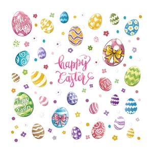 Adesivi per vetrate con uova di Pasqua colorate e decorazioni floreali in stile cartone