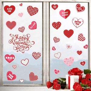 Adesivi per finestre a cuore San Valentino con testo Happy Valentine's Day su vetro