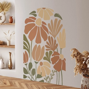Sticker Mural Arche Géométrique Fleur Abstraite Bohème Autocollant PVC Amovible Décoration Murale pour Salon et Chambre