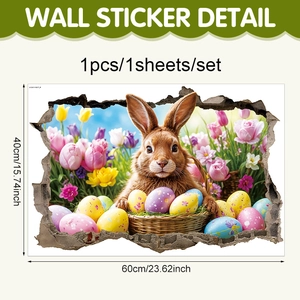 Detailed view of 3D Easter bunny wall sticker with size dimensions of 60cm by 40cm