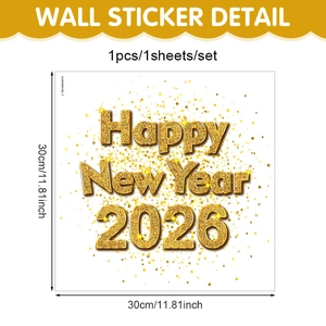 Detailansicht Wandtattoo Frohes Neues Jahr 2026 mit goldener Glitzerschrift und Sternen