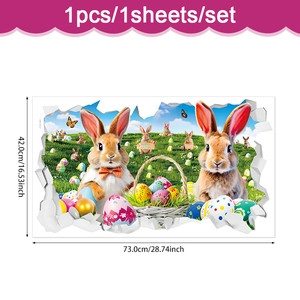 3D Easter bunny and eggs wall sticker detail showing 73x42cm dimensions and PVC material