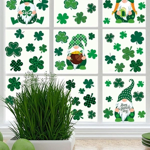 St Patricks Day Wall Stickers Gnome Shamrock Window Clings PVC Waterproof Green Lucky Decoration For Home Living Room Glass