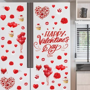 Valentine's Day PVC window decals featuring red hearts, roses, and festive balloon motifs